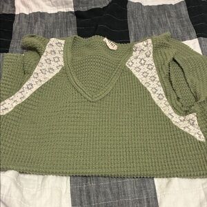 BiBi Olive Knit Top with Lace Details